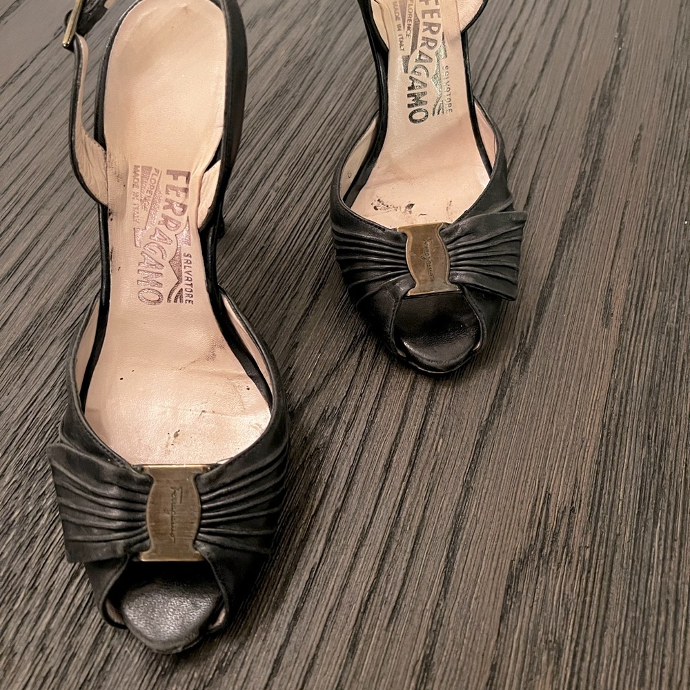 Black sling back heels- Salvatore Ferragamo